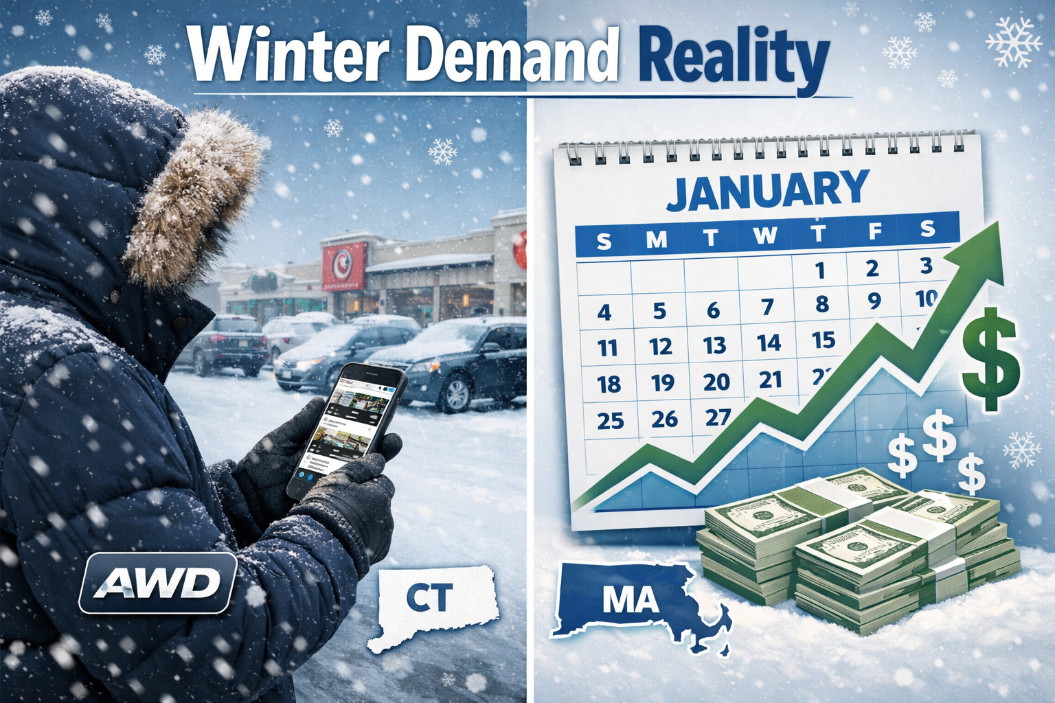 Winter car selling in New England - AWD vehicle demand vs depreciation cost comparison