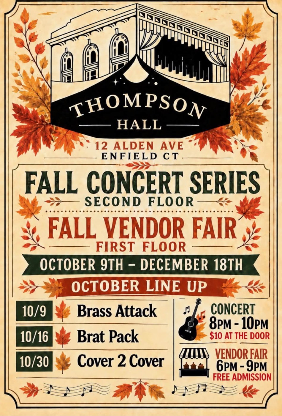 Thompson Hall Fall Concert Series and Fall Vendor Fair poster